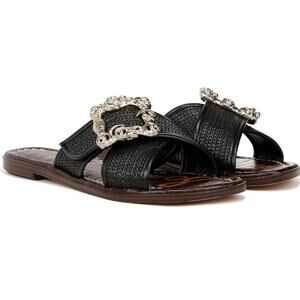 Sam Edelman Women's Gracyn Slide Sandal, Black Raffia, Size 8.5